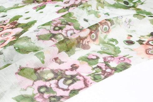 Pink and Green Floral Silk Gauze Piece Approximately 36x 36 inches  LWW00103